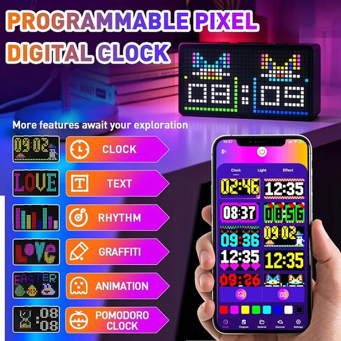 Programmable Pixel Digital Clock for Desk, Plug-in, Busy Box Sign,Pomodoro Timer, Alarm, Bluetooth APP Control, Custom Text, Patterns, Animations in Saudi Arabia