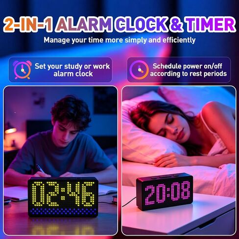 Programmable Pixel Digital Clock for Desk, Plug-in, Busy Box Sign,Pomodoro Timer, Alarm, Bluetooth APP Control, Custom Text, Patterns, Animations in Saudi Arabia