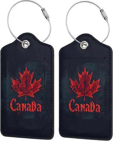 2 PCS Canada Flag Leather Luggage Tag with Stainless Steel Loop Privacy Case and Address Card Classic Canadian Flag in Saudi Arabia