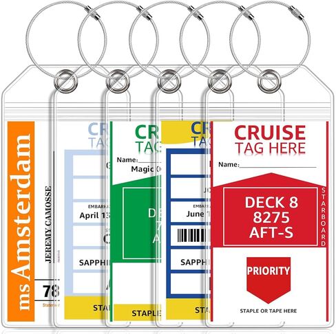 5 Pack Cruise Luggage Tag Holders, Waterproof Cruise Essentials for NCL Princess Carnival Royal Caribbean Celebrity Cruise Ships, Clear Plastic Bag Tags for Travel in Kuwait
