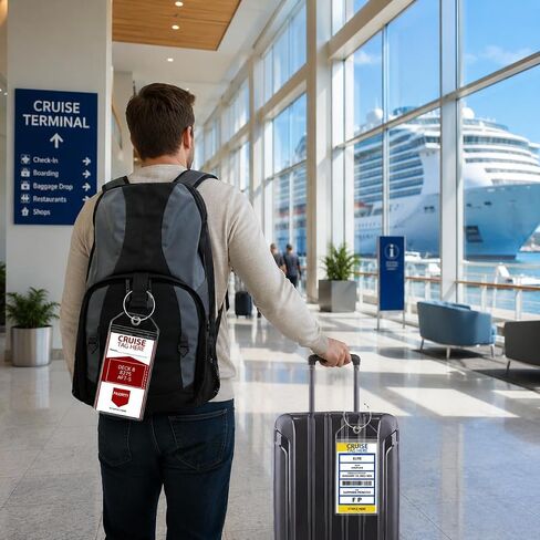 5 Pack Cruise Luggage Tag Holders, Waterproof Cruise Essentials for NCL Princess Carnival Royal Caribbean Celebrity Cruise Ships, Clear Plastic Bag Tags for Travel in Kuwait