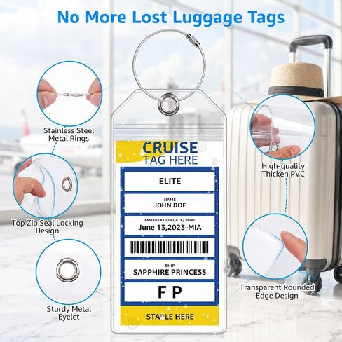 5 Pack Cruise Luggage Tag Holders, Waterproof Cruise Essentials for NCL Princess Carnival Royal Caribbean Celebrity Cruise Ships, Clear Plastic Bag Tags for Travel in Kuwait