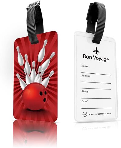 SetGo Bowling Luggage Tags (Set of 2), Plastic Durable Travel Bag Tag with Sports Design, Easy-to-Identify Suitcase ID Holder with Strap – Bowling Ball & Pins Theme (Bowling tag) in Saudi Arabia