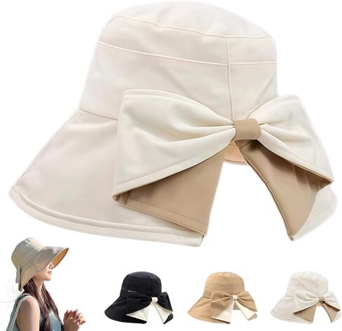 2027 New Bowknot Wide Brim Sun Protective Hat, Women's Bowknot Wide Brim Sun Protective Hat, 360° Protection UV Protection in Kuwait