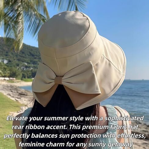 2027 New Bowknot Wide Brim Sun Protective Hat, Women's Bowknot Wide Brim Sun Protective Hat, 360° Protection UV Protection in Kuwait
