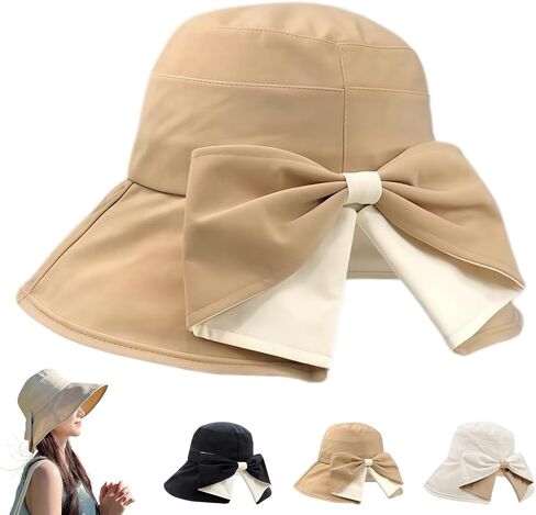 2027 New Bowknot Wide Brim Sun Protective Hat, Women's Bowknot Wide Brim Sun Protective Hat, 360° Protection UV Protection in Kuwait