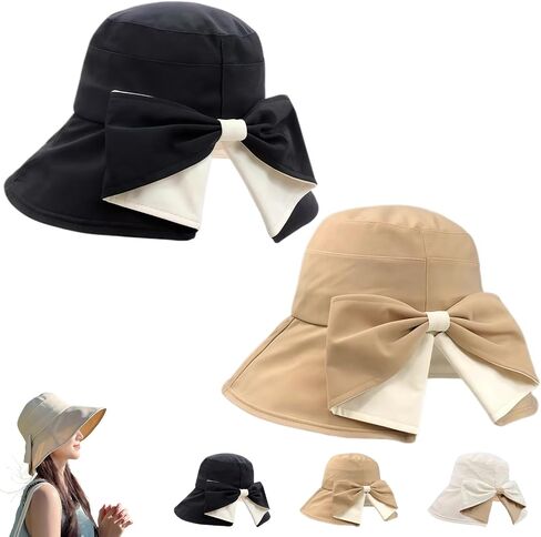 2027 New Bowknot Wide Brim Sun Protective Hat, Women's Bowknot Wide Brim Sun Protective Hat, 360° Protection UV Protection in Kuwait