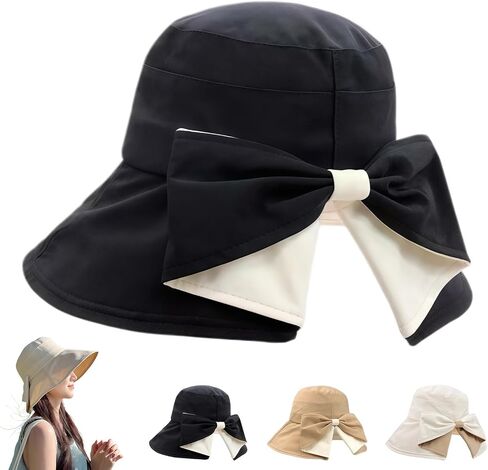 2027 New Bowknot Wide Brim Sun Protective Hat, Women's Bowknot Wide Brim Sun Protective Hat, 360° Protection UV Protection in Kuwait