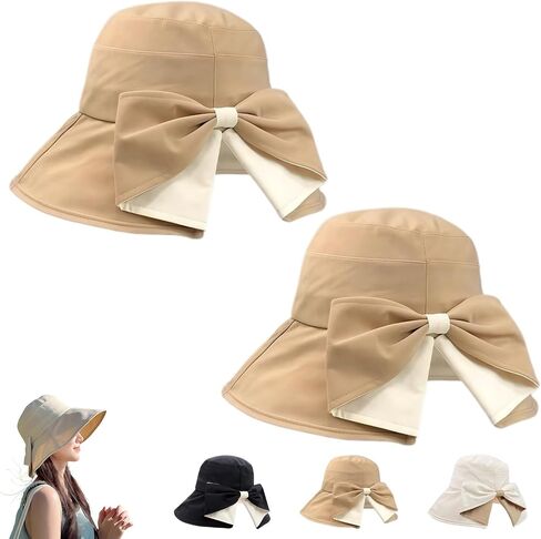 2027 New Bowknot Wide Brim Sun Protective Hat, Women's Bowknot Wide Brim Sun Protective Hat, 360° Protection UV Protection in Kuwait