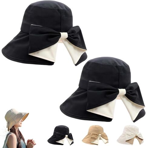 2027 New Bowknot Wide Brim Sun Protective Hat, Women's Bowknot Wide Brim Sun Protective Hat, 360° Protection UV Protection in Kuwait