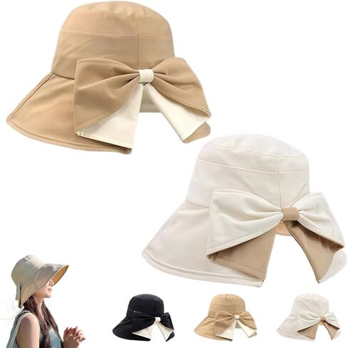 2027 New Bowknot Wide Brim Sun Protective Hat, Women's Bowknot Wide Brim Sun Protective Hat, 360° Protection UV Protection in Kuwait