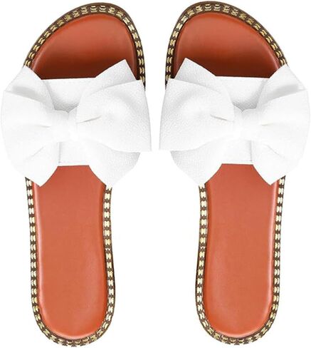 Women's Bow Flat Sandals Dressy Cute Slides Open Toe Flats Sandal Summer Casual Vacation Beach Slip On Slippers in Saudi Arabia