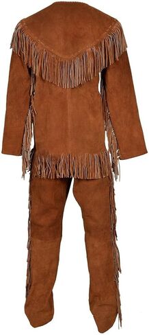 Mens Leather Buckskin Suit Including Shirt and Trouser Mountain Man Reenactment Suede Red Indian Native American Fringes in Kuwait