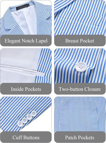 WEEN CHARM Men’s Seersucker Pinstripe 2 Piece Slim Fit Suit Lightweight Summer Suit for Wedding, Prom, Kentucky Derby Outfit, Church Social, Formal Party Blue in Saudi Arabia