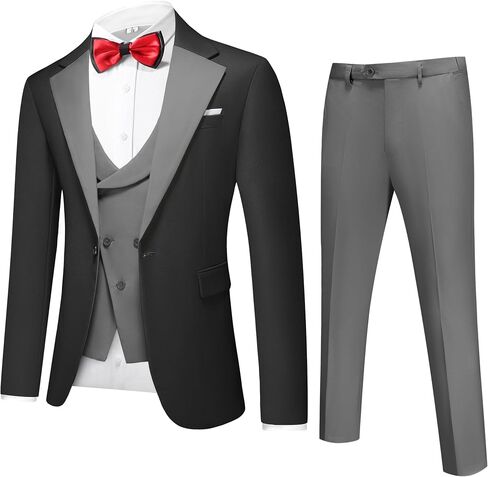 UNINUKOO Mens Tuxedo Suit Set 3 Piece Slim Fit One Button Formal Wedding Party Prom Suits for Men US Size S Gray in Saudi Arabia