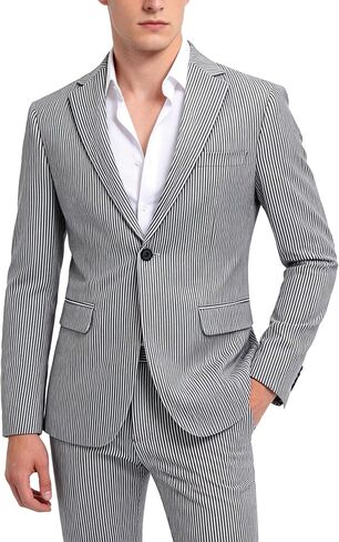 UNINUKOO Seersucker Suit Mens Suits Classic Fit 2 Piece Pinstripe Casual Summer Beach Party Blazer Pants for Men in Saudi Arabia