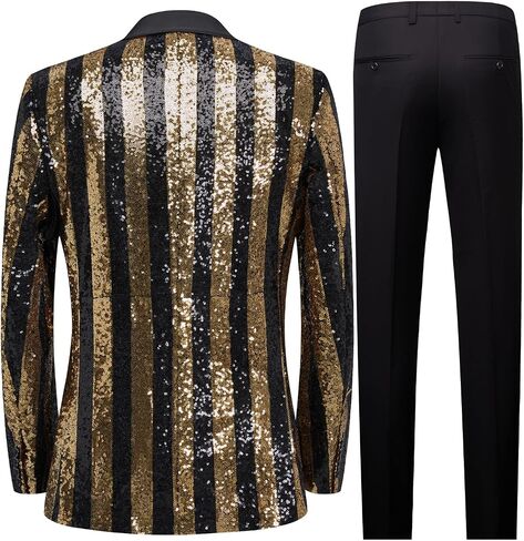 Men's Striped Sequin Double-Breasted Suit Set Tuxedo Jacket & Pants for Wedding, Prom in Saudi Arabia