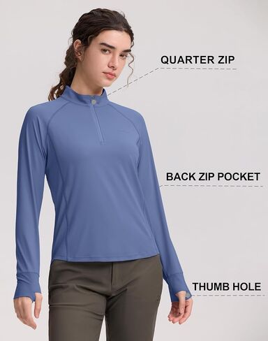 Pioneer Camp Women's Quarter Zip Sun Shirt Back Pocket UPF50+ Lightweight Quick Dry UV Protection Hiking Running Cycling in Kuwait