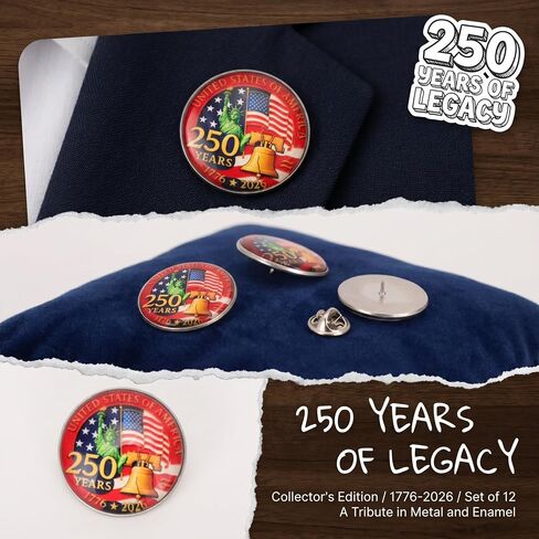 250th Anniversary USA Lapel Pin, 12 PCS American Patriotic Pins for 4th of July, Bulk USA 250th Anniversary Merchandise, America 250th Birthday Gift for Men & Women, Memorial Pins for Hat and Suit in Saudi Arabia