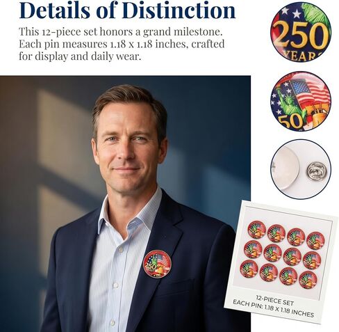 250th Anniversary USA Lapel Pin, 12 PCS American Patriotic Pins for 4th of July, Bulk USA 250th Anniversary Merchandise, America 250th Birthday Gift for Men & Women, Memorial Pins for Hat and Suit in Saudi Arabia
