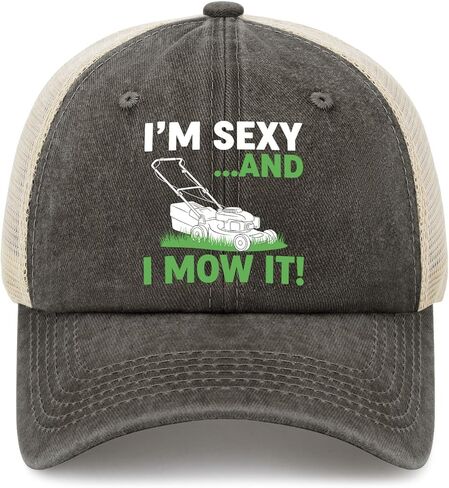 Funny Lawn Mower Trucker Hat for Dad, Mowing Humor Mesh Back Cap, Adjustable Yard Work Gift for Men Gardeners Landscapers in Kuwait