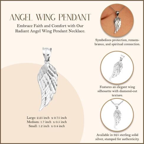 Claddagh Gold Religious Jewelry .925 Sterling Silver Dangling Angel Wing Heavenly Celestial Charm Pendant Necklace | Choice of Sizes (S-L), Pendant Only or Chain Length in Saudi Arabia