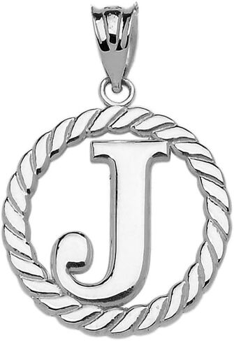 High Polish 925 Sterling Silver Roped Circle "J" Initial Charm Pendant in Kuwait