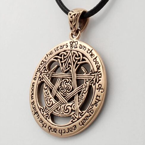 Dryad Design Large Moon Pentacle Pendant 1.25" - Solid Bronze Wiccan Jewelry Pagan Fashion in Kuwait