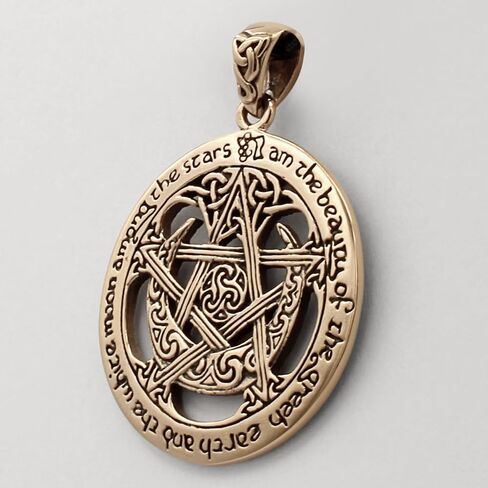 Dryad Design Large Moon Pentacle Pendant 1.25" - Solid Bronze Wiccan Jewelry Pagan Fashion in Kuwait