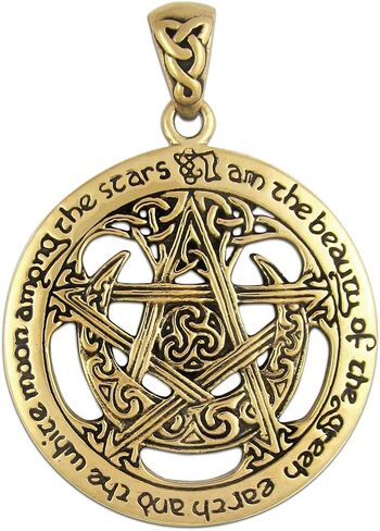 Dryad Design Large Moon Pentacle Pendant 1.25" - Solid Bronze Wiccan Jewelry Pagan Fashion in Kuwait