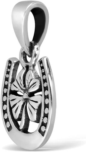 WithLoveSilver 925 Sterling Silver Horseshoe with Four Leaf Lucky Clover Good Luck Pendant in Kuwait