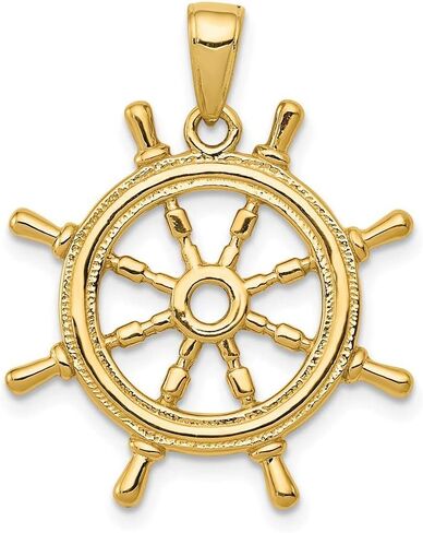 Saris and Things 14k Yellow Gold Ship Wheel Charm Pendant in Kuwait