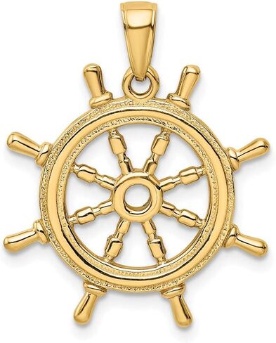 Saris and Things 14k Yellow Gold Ship Wheel Charm Pendant in Kuwait