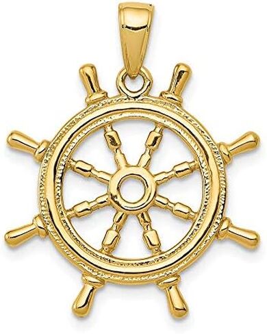 Saris and Things 14k Yellow Gold Ship Wheel Charm Pendant in Kuwait