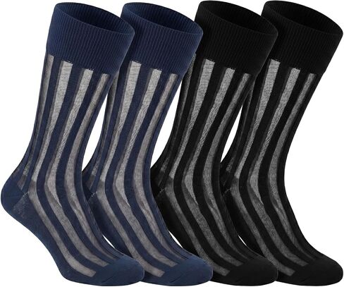 2Pairs Silk Sheer Socks Men, Middle Calf Wide Striped Sheer Nylon Stockings Dress Shoe Socks Formal Suit See Through Silk Sock in Saudi Arabia