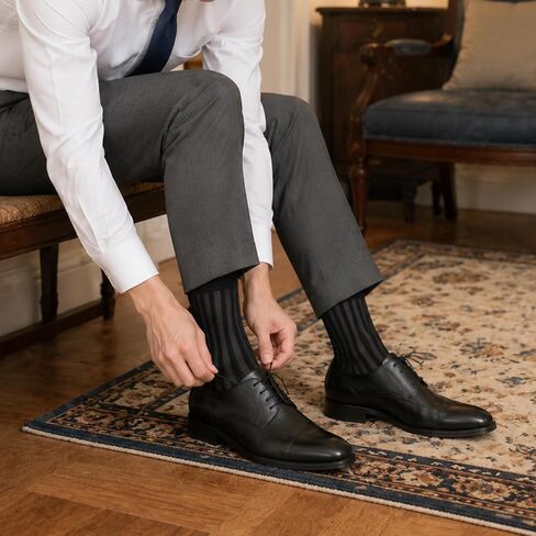 2Pairs Silk Sheer Socks Men, Middle Calf Wide Striped Sheer Nylon Stockings Dress Shoe Socks Formal Suit See Through Silk Sock in Saudi Arabia