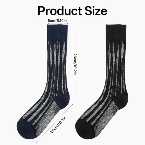 2Pairs Silk Sheer Socks Men, Middle Calf Wide Striped Sheer Nylon Stockings Dress Shoe Socks Formal Suit See Through Silk Sock in Saudi Arabia