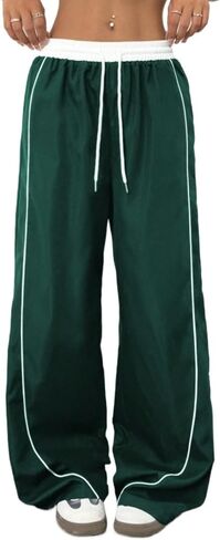 Parachute Track Pants Women Wide Leg Baggy Pants Drawstring Waist 2000s Y2K Sweatpants Streetwear in Saudi Arabia