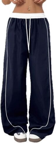 Parachute Track Pants Women Wide Leg Baggy Pants Drawstring Waist 2000s Y2K Sweatpants Streetwear in Saudi Arabia
