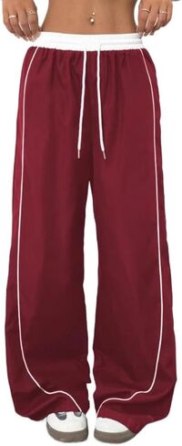 Parachute Track Pants Women Wide Leg Baggy Pants Drawstring Waist 2000s Y2K Sweatpants Streetwear in Saudi Arabia