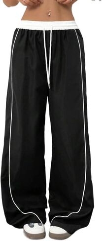 Parachute Track Pants Women Wide Leg Baggy Pants Drawstring Waist 2000s Y2K Sweatpants Streetwear in Saudi Arabia