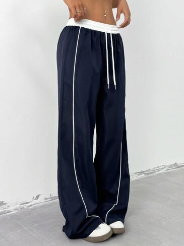 Parachute Track Pants Women Wide Leg Baggy Pants Drawstring Waist 2000s Y2K Sweatpants Streetwear in Saudi Arabia