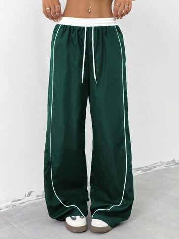 Parachute Track Pants Women Wide Leg Baggy Pants Drawstring Waist 2000s Y2K Sweatpants Streetwear in Saudi Arabia