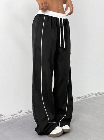 Parachute Track Pants Women Wide Leg Baggy Pants Drawstring Waist 2000s Y2K Sweatpants Streetwear in Saudi Arabia