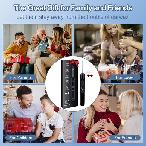 Ear Wax Removal, Ear Wax Removal Kit Tools with 6 LED Lights/IP67 Waterproof Lens/8 Traditional, Ear Cleaner with Camera 1080P HD USB Rechargeable Ear Picker Cleaning kit Black in Saudi Arabia