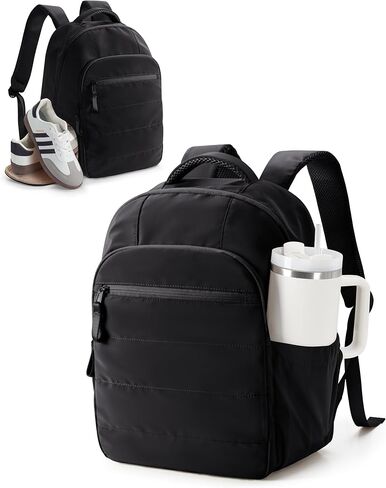 Smasrob Women Travel Backpack with Shoe Compartment and Water Bottle Holder, Fits 15.6 Inch, Water-Resistant Gym Backpack for Women, Black in Saudi Arabia