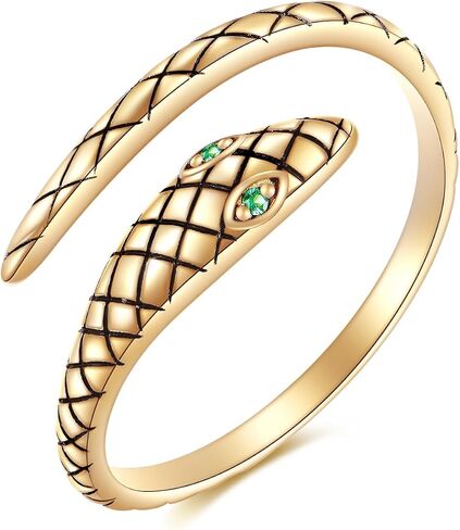 KECHO 14K Gold Snake Ring for Women Men, Solid Gold Open Adjustable Serpent Ring, Stackable Eternity Band, Minimalist Statement Jewelry in Kuwait