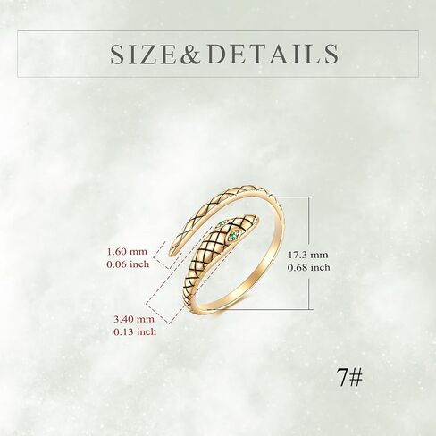 KECHO 14K Gold Snake Ring for Women Men, Solid Gold Open Adjustable Serpent Ring, Stackable Eternity Band, Minimalist Statement Jewelry in Kuwait