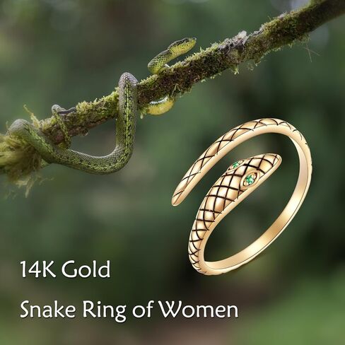 KECHO 14K Gold Snake Ring for Women Men, Solid Gold Open Adjustable Serpent Ring, Stackable Eternity Band, Minimalist Statement Jewelry in Kuwait