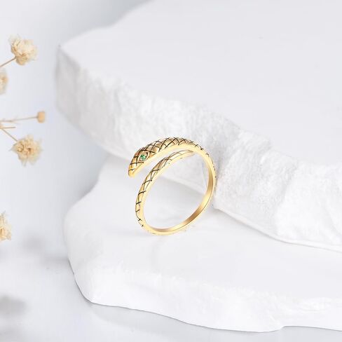 KECHO 14K Gold Snake Ring for Women Men, Solid Gold Open Adjustable Serpent Ring, Stackable Eternity Band, Minimalist Statement Jewelry in Kuwait